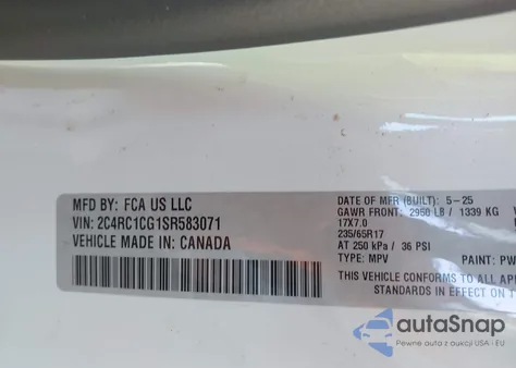 2025 Chrysler Voyager Lx из США, поврежденный, VIN 2C4RC1CG1SR583071